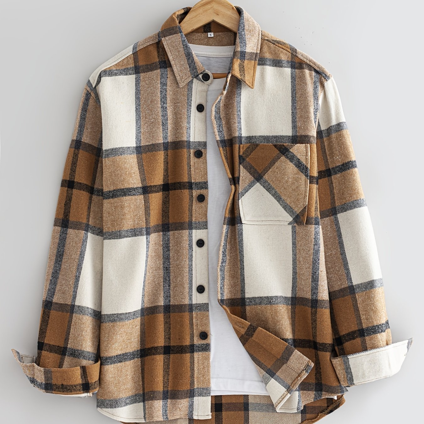 Men's Flannel Plaid Lapel Button Short Pocketed Shirts Coats - Snug & Style