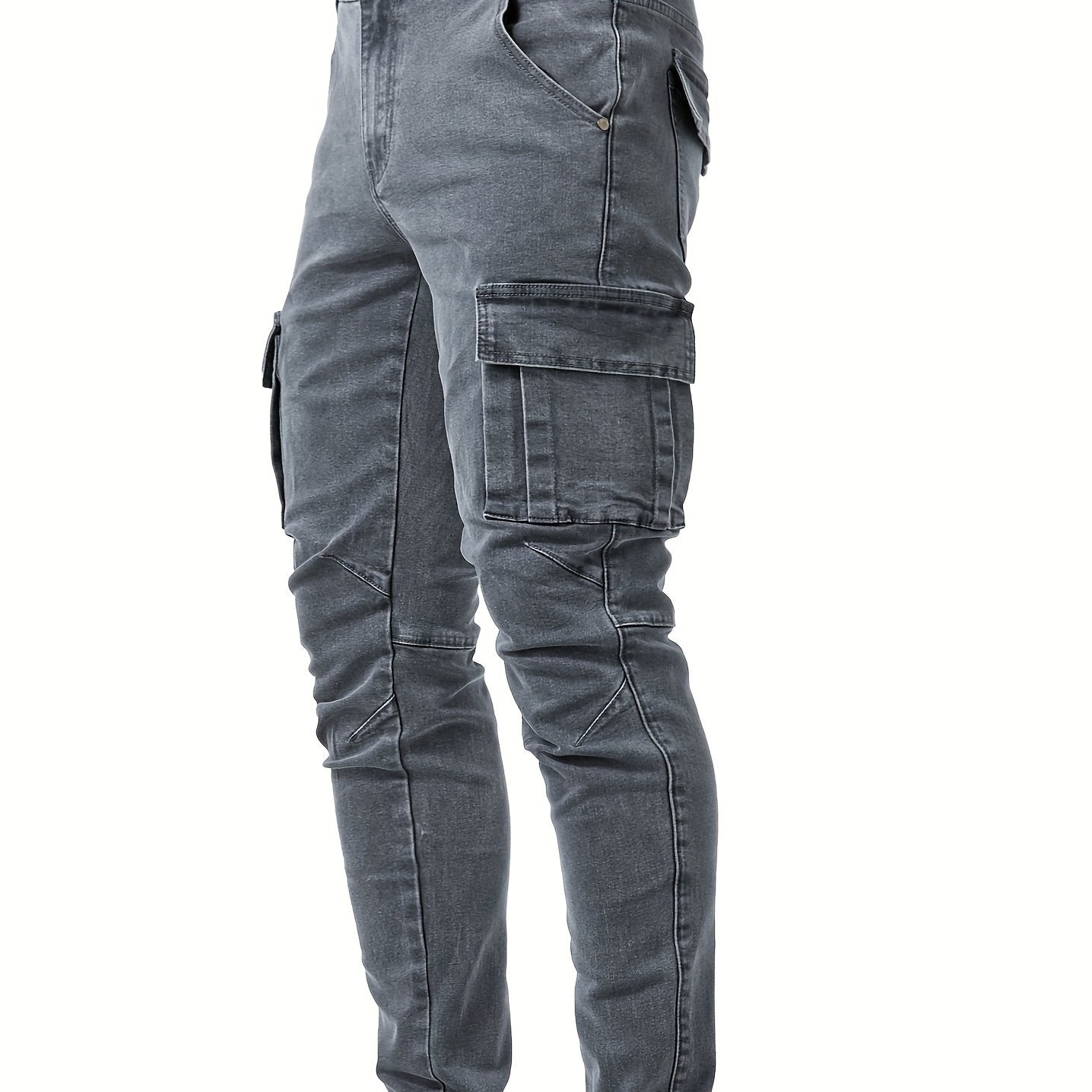 Slim Fit Cargo Jeans, Men's Casual Street Style Multi Pocket High Stretch Denim Pants For Spring Summer - Snug & Style