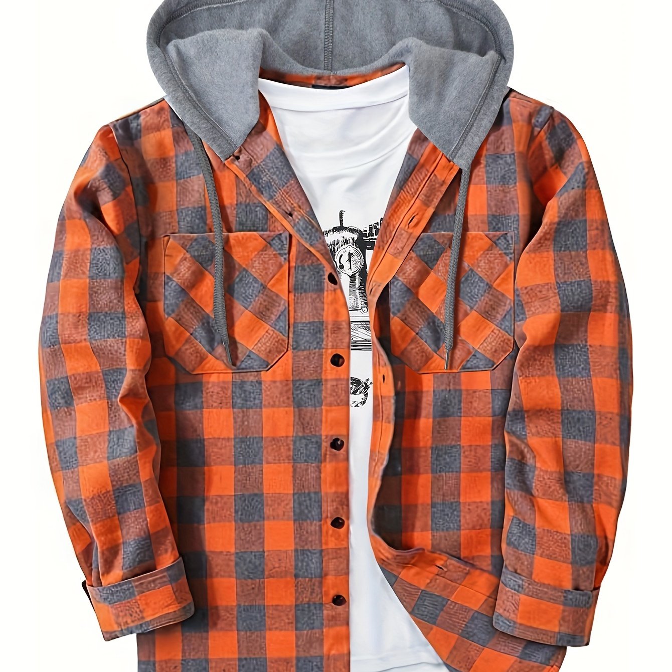 Long Sleeve Casual Regular Fit Button Up Hooded Shirts Jacket, Plaid Shirt Coat For Men - Snug & Style
