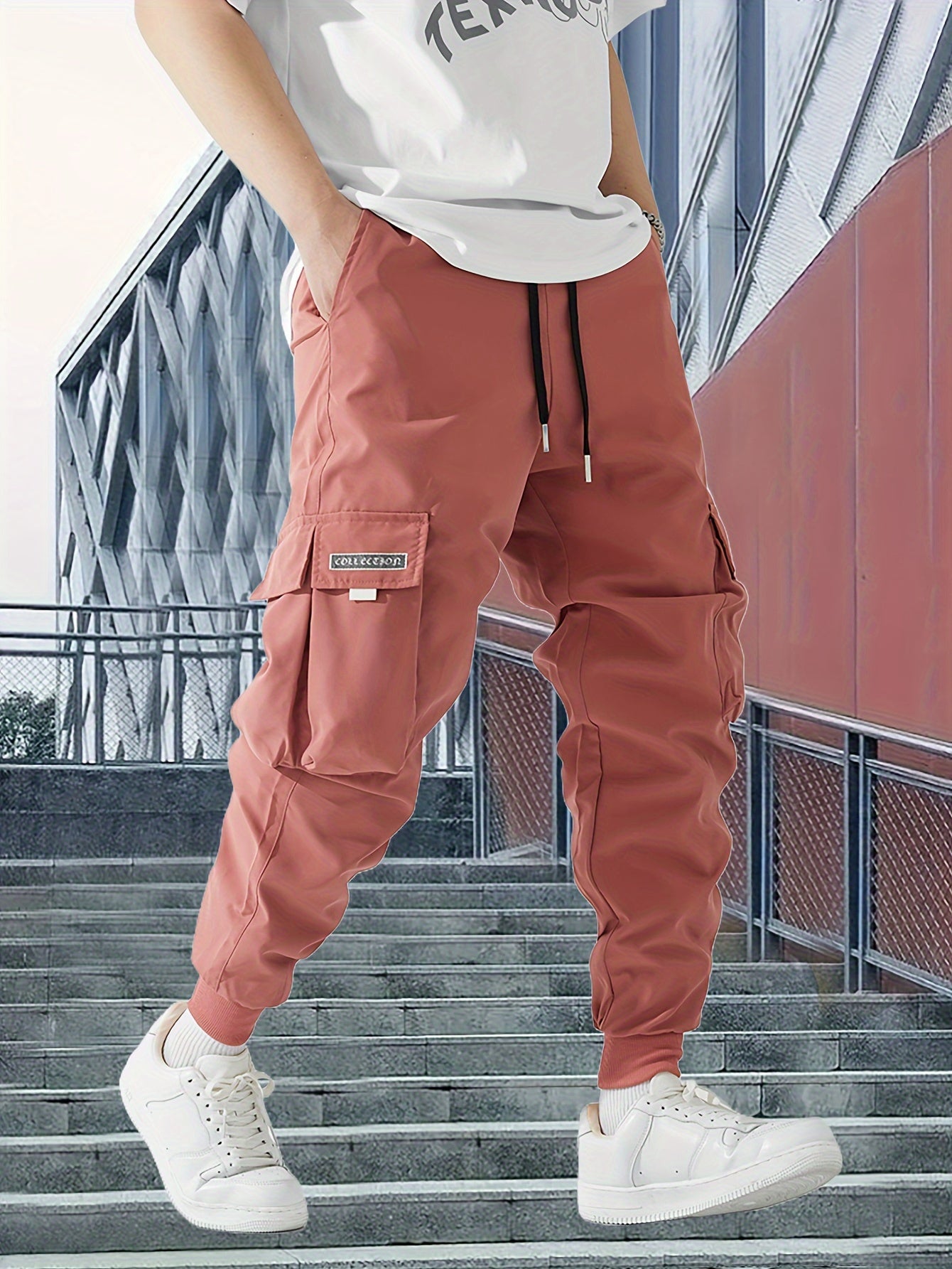 Lightweight Design| Men's Olive Green Cargo Pants - Lightweight Polyester, Casual Style with Multiple Pockets and Drawstring Waist, Perfect for Spring/Fall, Spring Fall Attire|Drawstring Waistband|Smooth Texture Fabric - Snug & Style