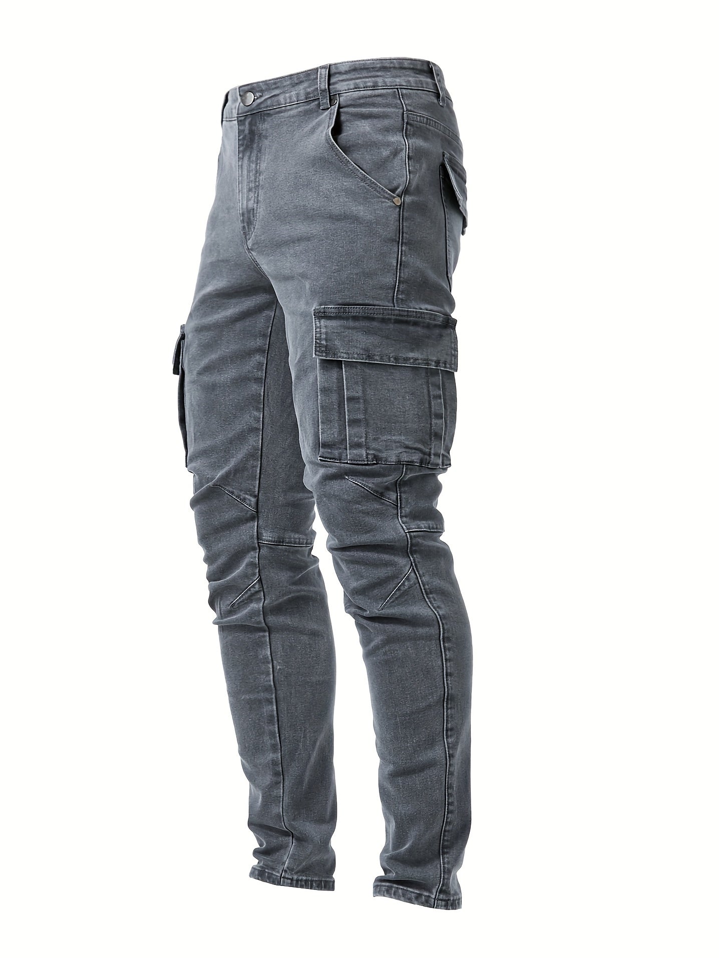 Slim Fit Cargo Jeans, Men's Casual Street Style Multi Pocket High Stretch Denim Pants For Spring Summer - Snug & Style
