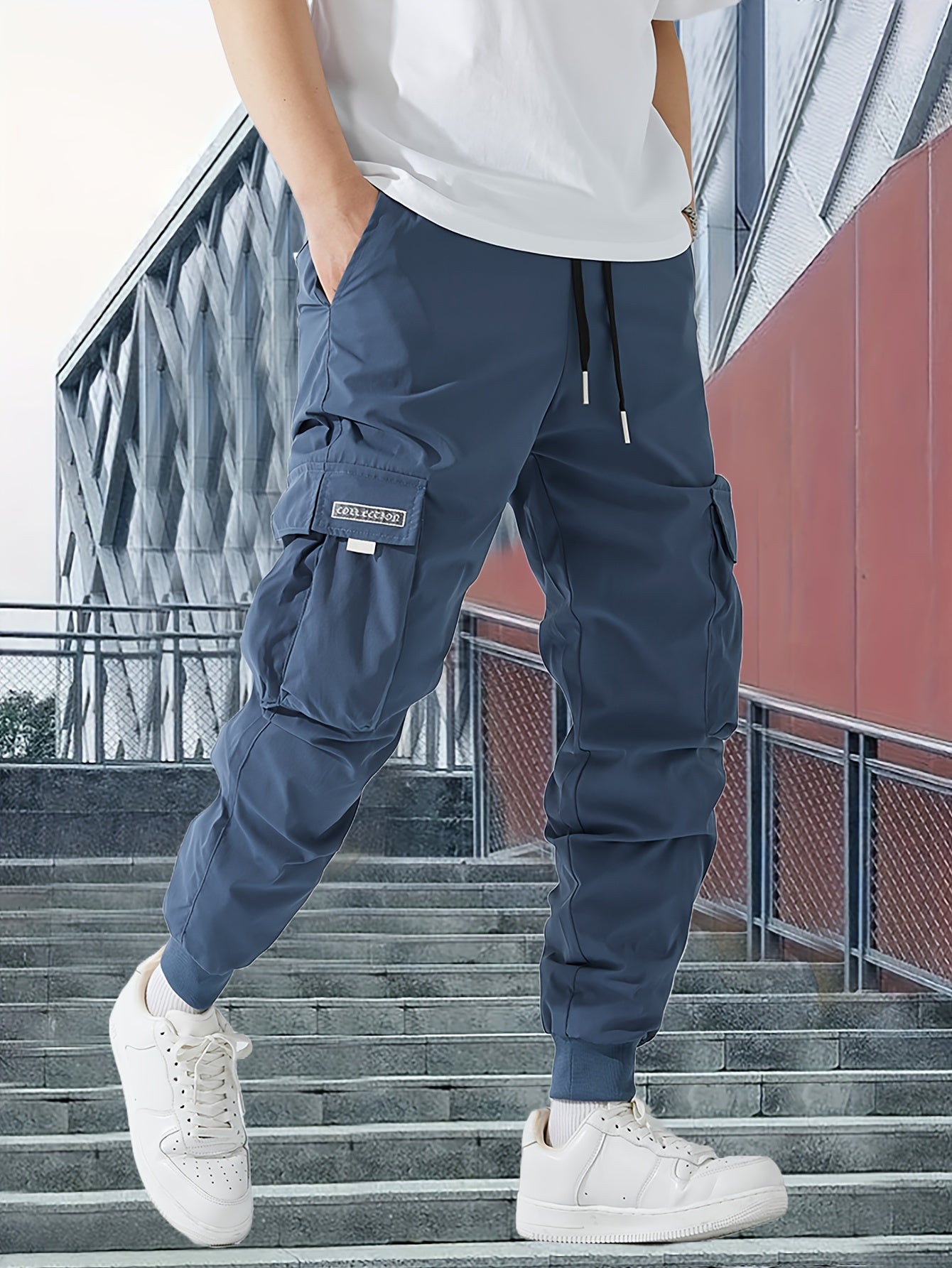Lightweight Design| Men's Olive Green Cargo Pants - Lightweight Polyester, Casual Style with Multiple Pockets and Drawstring Waist, Perfect for Spring/Fall, Spring Fall Attire|Drawstring Waistband|Smooth Texture Fabric - Snug & Style